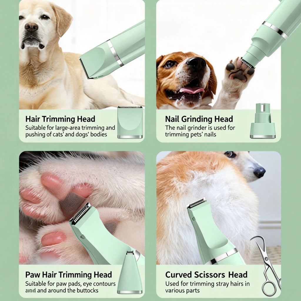4-in-1 Rechargeable Pet Grooming Kit, Low Noise Trimmer