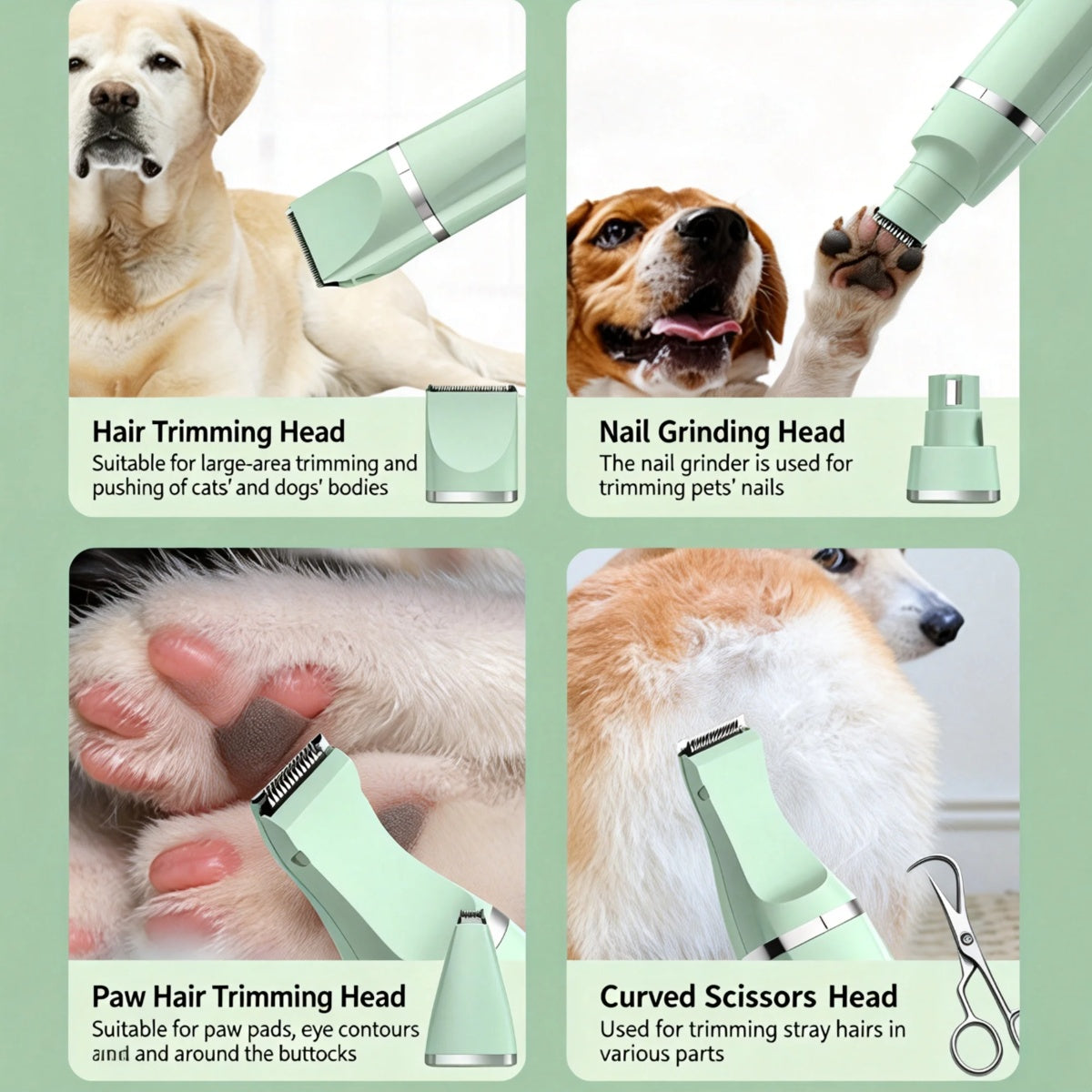 4-in-1 Rechargeable Pet Grooming Kit, Low Noise Trimmer